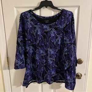 Catherines top plus size 3X purple black leaves 3/4 sleeve cotton spandex